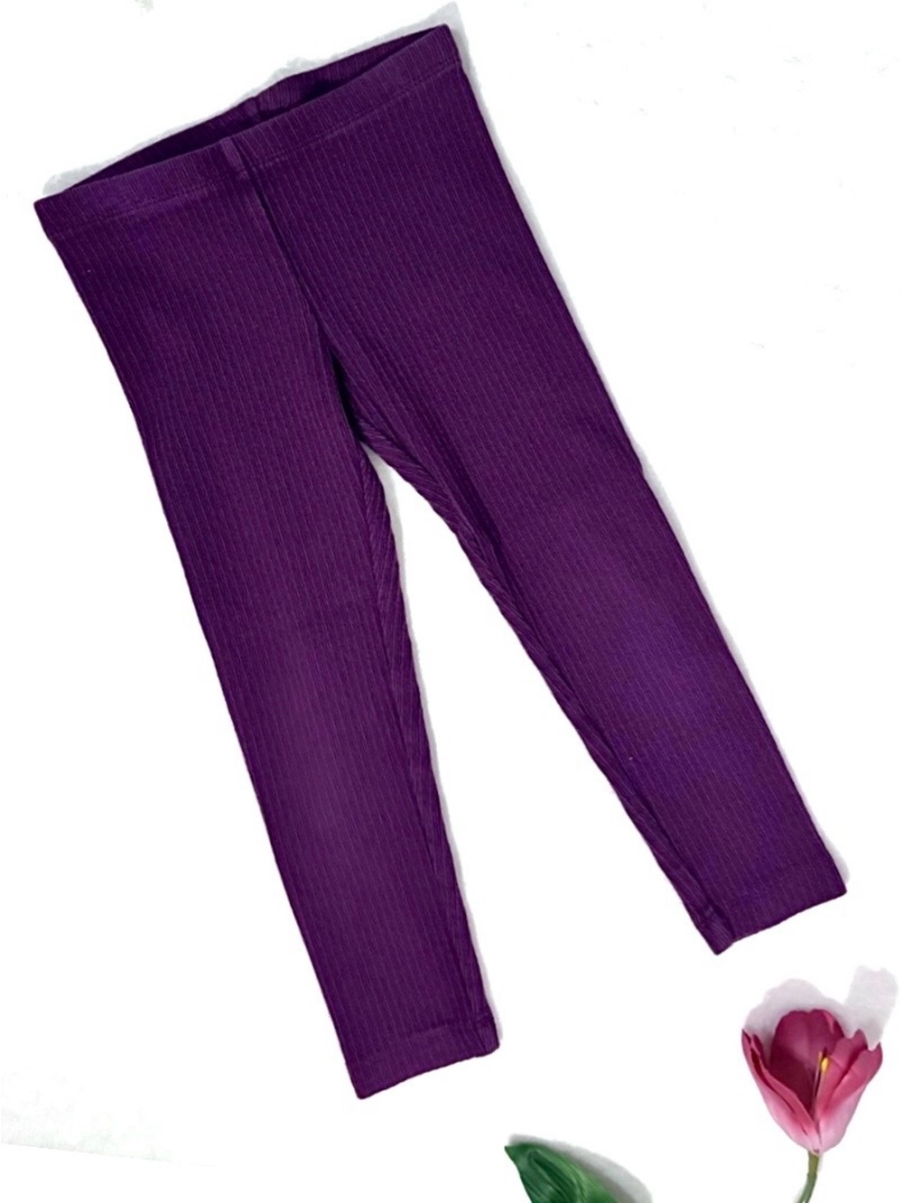 Tea Collection Girls Plum Ribbed Leggings • Size 5 • Like New